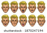 white men's head with various face expression