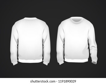 White men's sweatshirt template front and back view. Hoodie for branding or advertising.