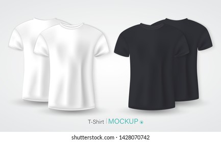 White men's t-shirt realistic mockup. Vector illustration