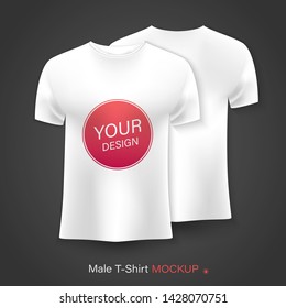 White men's t-shirt realistic mockup. Vector illustration