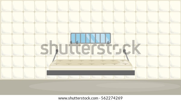 white\
mental hospital padded room corner with a\
bed