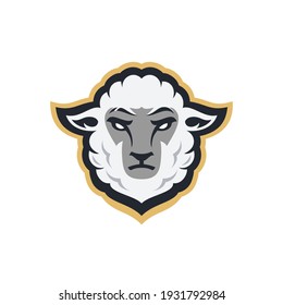  white merino sheep head sport mascot design character for gaming team or college club, modern cartoon style Illustration design of goat head isolated on white background.