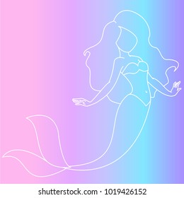 White mermaid illustration on colorful background. Vector
