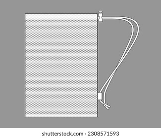 White Mesh Drawstring Bag Template On Gray Background, Vector File.