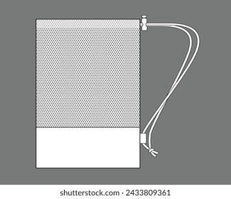 Plantilla De Bolsa De Cordón De Malla Blanca Sobre Fondo Gris, Archivo Vectorial.