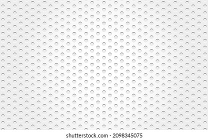 White mesh. Perforated metal texture with light background. Steel backdrop with holes. Stainless material with dots. Abstract industrial wallpaper. Vector illustration.
