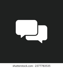 White message bubble icon on black background.