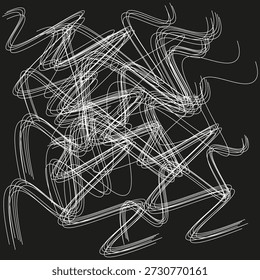 Linhas brancas. Esboço vetorial abstrato. Textura de plano de fundo escuro. Traço de enredar minimalista. EPS 10.