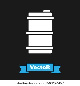 White Metal beer keg icon isolated on black background.  Vector Illustration
