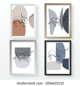 White metal ox-symbol of 2021. Chinese New Year. Holiday zodiac sign of metallic bull. Minimal art. Vector illustration.

