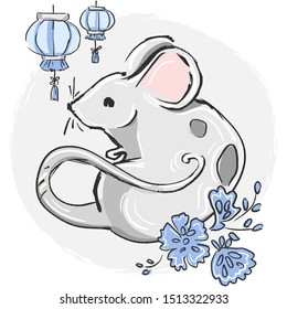 White metal rat symbol of 2020. Vector illustration. Chinese year symbol.