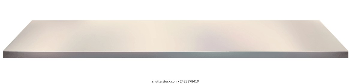 White Metal steel countertop,Empty Pink shelf for Kitchen decoration.Vector Grey stainless mockup, Iron table top on white background with spot light. Bar desk surface element for product display