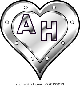 White metallic heart with initial letters A and H, shiny vector illustration, amazing love, passion and happiness vector, illustration for valentine couple. God is good!