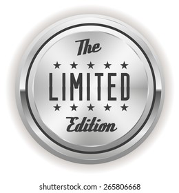White metallic limited edition badge with silver border