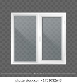 White metal-plastic window with transparent glasses. Modern window in a realistic style. Vector.