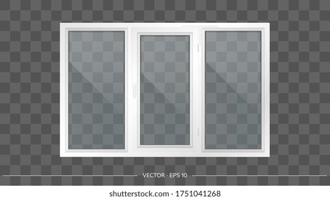 White metal-plastic window with transparent glasses. Modern window in a realistic style. Vector.