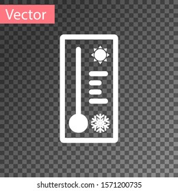 White Meteorology thermometer measuring heat and cold icon isolated on transparent background. Thermometer equipment showing hot or cold weather.  Vector Illustration