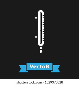 White Meteorology thermometer measuring icon isolated on black background. Thermometer equipment showing hot or cold weather.  Vector Illustration