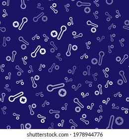 White Meteorology thermometer measuring icon isolated seamless pattern on blue background. Thermometer equipment showing hot or cold weather.  Vector