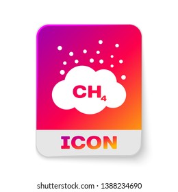White Methane emissions reduction icon isolated on white background. CH4 molecule model and chemical formula. Marsh gas. Natural gas. Rectangle color button. Vector Illustration