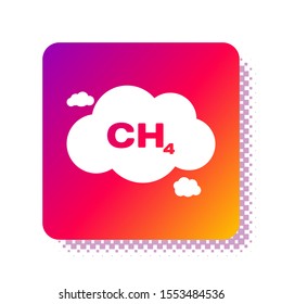 White Methane emissions reduction icon isolated on white background. CH4 molecule model and chemical formula. Marsh gas. Natural gas. Square color button. Vector Illustration