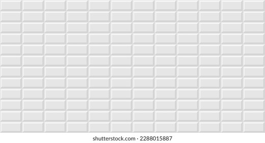 Baldosas blancas de metro de fondo impecables. Patrón horizontal de ladrillo del metro para la ilustración vectorial de la cocina, el baño o la arquitectura exterior. Diseño interior brillante de materiales de baldosas.