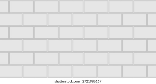 Fundo sem emenda das telhas de metrô brancas. Padrão horizontal de tijolo do metrô para cozinha, banheiro ou ilustração vetorial de arquitetura ao ar livre. Material de azulejo de design de interiores de construção brilhante.