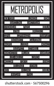 White metropolis names poster design