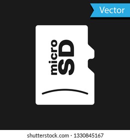 White Micro SD memory card icon isolated on black background. Vector Illustration