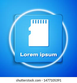 White Micro SD memory card icon isolated on blue background. Blue square button. Vector Illustration