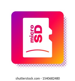 White Micro SD memory card icon isolated on white background. Square color button. Vector Illustration