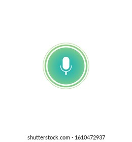 white microphone in green circle with audio waves icon. Voice recognition, AI personal assistant. radio, podcast logo. Audio message, recorder, speak sign. Vector illustration isolated on white 