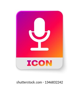 White Microphone icon isolated on white background. On air radio mic microphone. Speaker sign. Rectangle color button. Vector Illustration