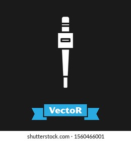 White Microphone icon isolated on black background. On air radio mic microphone. Speaker sign.  Vector Illustration