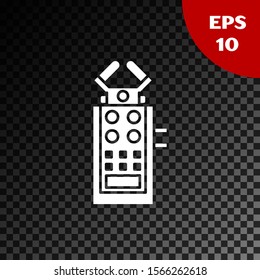 White Microphone icon isolated on transparent dark background. On air radio mic microphone. Speaker sign.  Vector Illustration