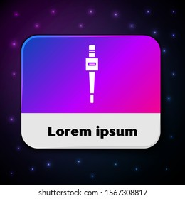 White Microphone icon isolated on black background. On air radio mic microphone. Speaker sign. Rectangle color button. Vector Illustration