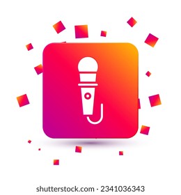 White Microphone icon isolated on white background. On air radio mic microphone. Speaker sign. Square color button. Vector Illustration