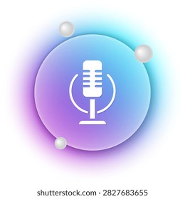 White Microphone icon isolated on white background. On air radio mic microphone. Speaker sign. Blue and purple gradient circle background. Vector