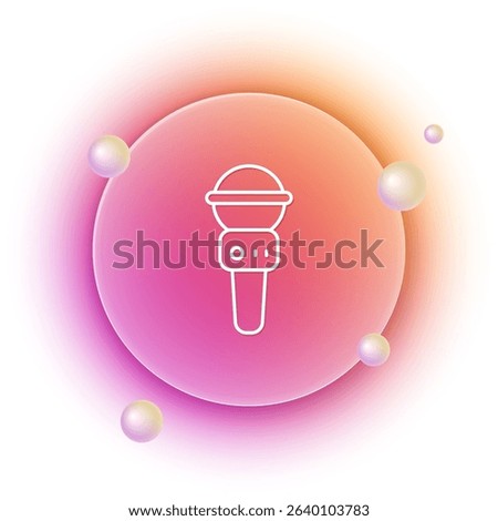 White Microphone icon isolated on white background. On air radio mic microphone. Speaker sign. Orange and pink gradient circle background. Vector