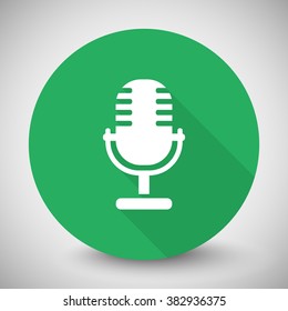White Microphone icon with long shadow on green circle