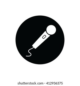 White microphone icon vector illustration. Black circle. Black button