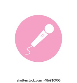 White microphone icon vector illustration. Pink button. Pink circle