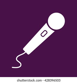 White microphone vector icon illustration. Purple background