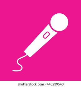 White microphone vector icon illustration. Pink background