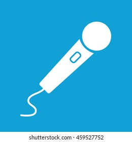 White microphone vector icon illustration. Blue background