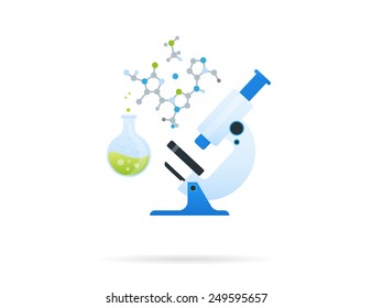 White microscope with chemical symbol icon isolated on white
