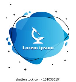 White Microscope icon isolated on white background. Chemistry, pharmaceutical instrument, microbiology magnifying tool. Abstract banner with liquid shapes. Vector Illustration White Microscope icon isolated on white background. Chemistry, pharmaceutical instrument, microbiology magnifying tool. Abstract banner with liquid shapes. Vector Illustration