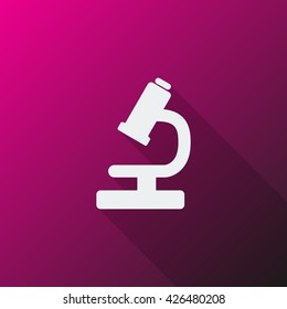 White Microscope icon on pink background