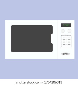 White microwave with programs and timer isolated on violet background. Flat design vector illustration