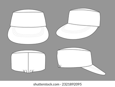 White military cadet cap with flex fit elasticity closed template on gray background, vector file